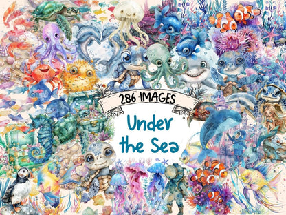 Under the Sea Watercolor Clipart Aquatic Clipart - Wonders Artist