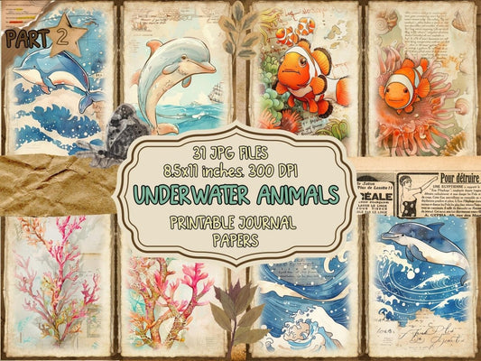 Underwater Animals Journal Pages (P2) - High - Quality Instant Digital Download for Creative Projects
