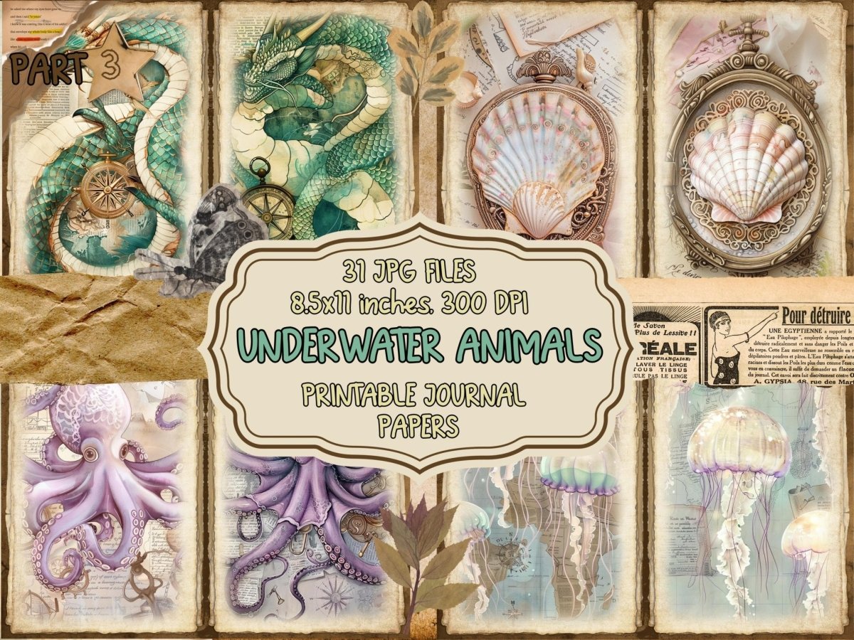 Underwater Animals Journal Pages (P3) Aquatic Scrapbook - Wonders Artist