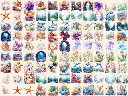 Underwater Paradise Watercolor Clipart Aquatic Paradise Art - Wonders Artist