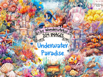 Underwater Paradise Watercolor Clipart Aquatic Paradise Art - Wonders Artist