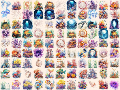 Underwater Paradise Watercolor Clipart Aquatic Paradise Art - Wonders Artist