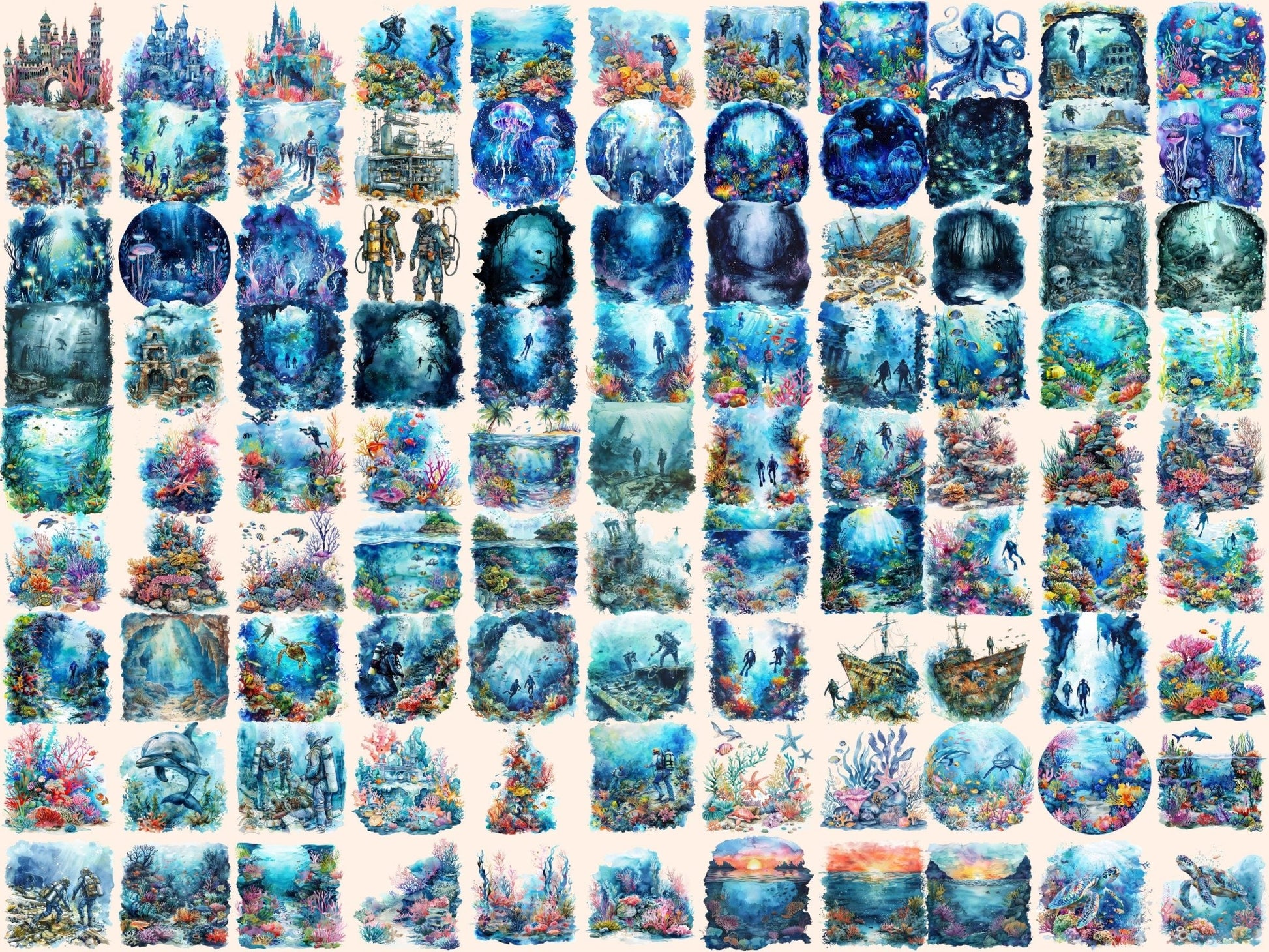 Underwater Watercolor Clipart - High - Quality Instant Digital Download for Creative Projects