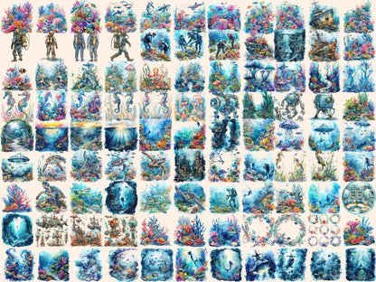 Underwater Watercolor Clipart marine clipart - Wonders Artist