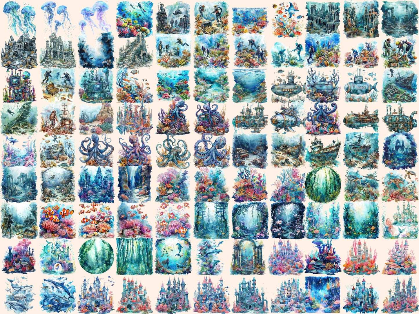 Underwater Watercolor Clipart - High - Quality Instant Digital Download for Creative Projects