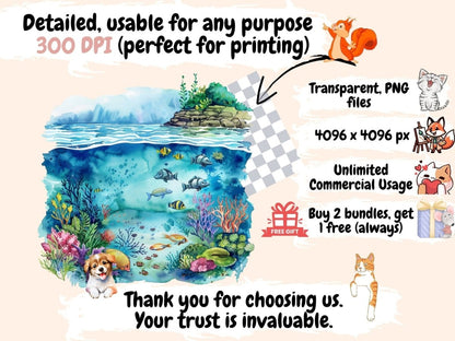 Underwater Watercolor Clipart marine clipart - Wonders Artist