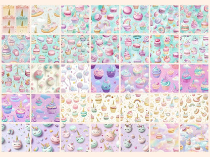 Unicorn Desserts Seamless Digital Paper Candy Fantasy Art - Wonders Artist