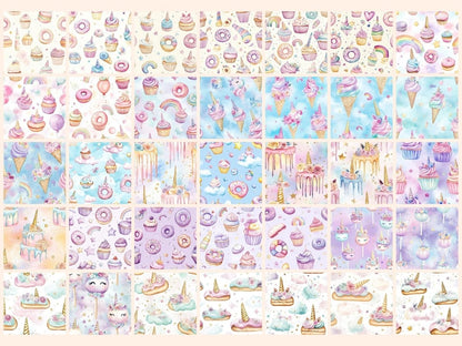 Unicorn Desserts Seamless Digital Paper Candy Fantasy Art - Wonders Artist