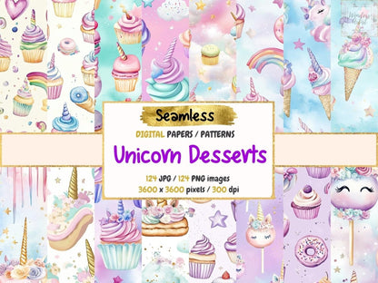 Unicorn Desserts Seamless Digital Paper Candy Fantasy Art - Wonders Artist