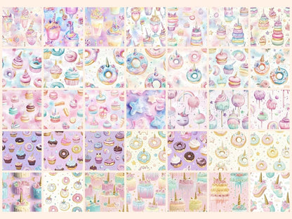 Unicorn Desserts Seamless Digital Paper Candy Fantasy Art - Wonders Artist