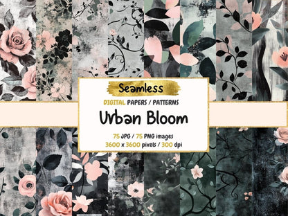 Urban Bloom Seamless Pattern Digital Papers city garden print - Wonders Artist