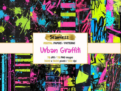 Urban Graffiti Seamless Pattern Digital Papers bold abstract print - Wonders Artist