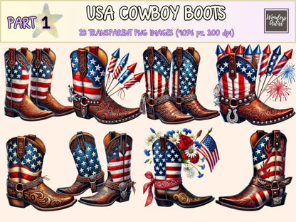 USA Cowboy Boots Clipart 4TH OF JULY CLIPART - Wonders Artist