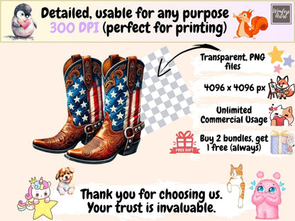 USA Cowboy Boots Clipart 4TH OF JULY CLIPART - Wonders Artist