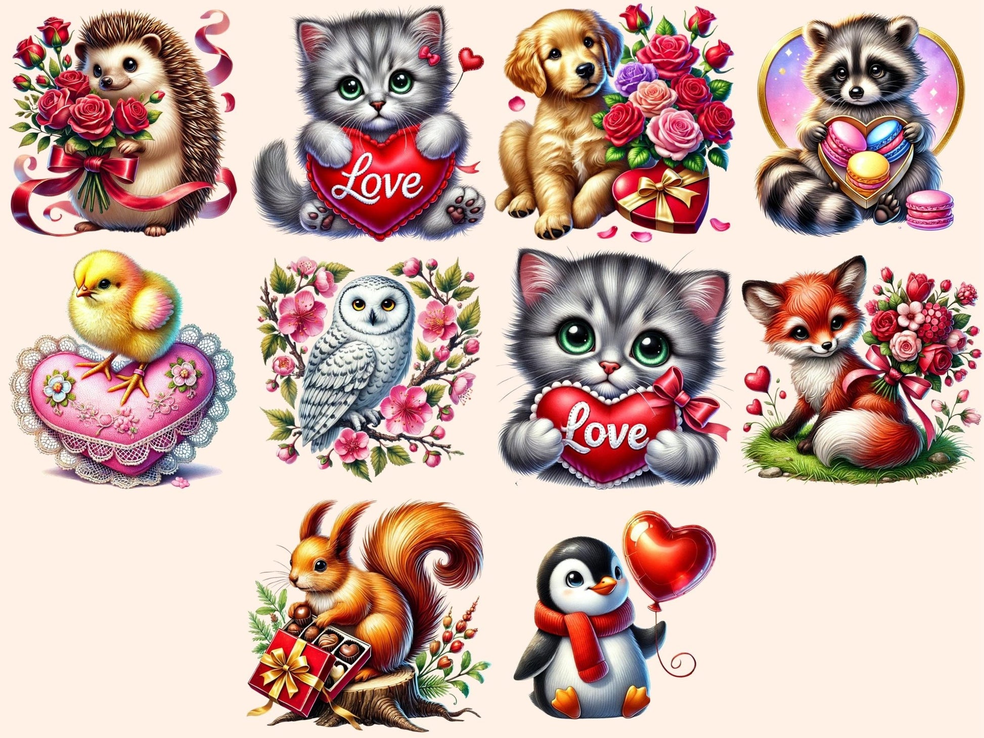 Valentine Animals Clipart - High - Quality Instant Digital Download for Creative Projects