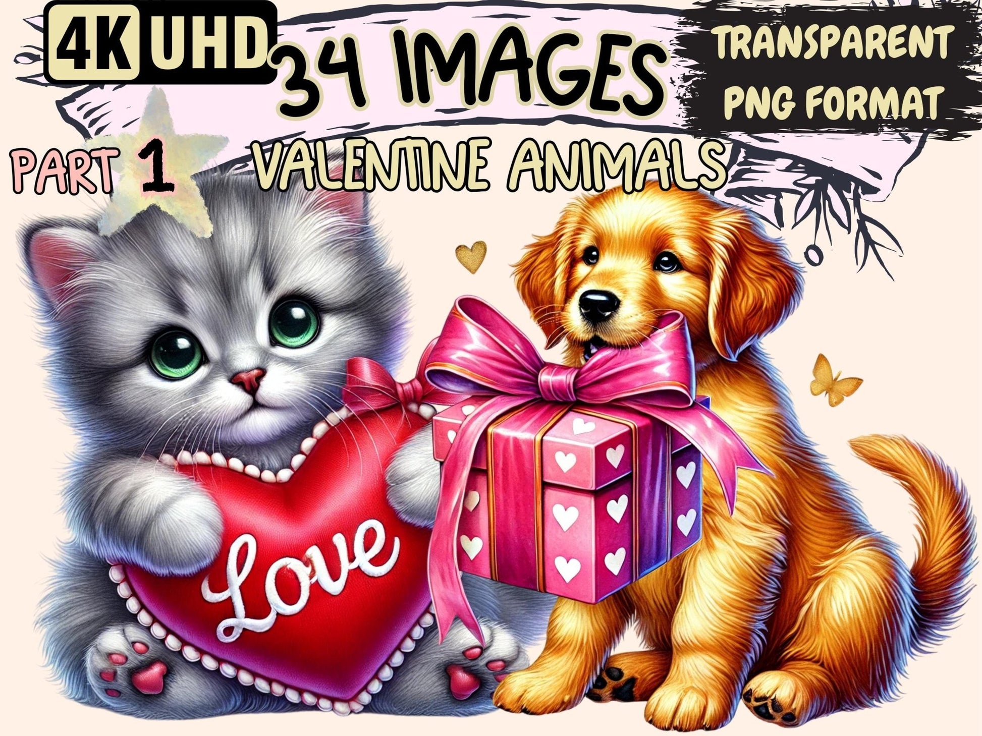 Valentine Animals Clipart - High - Quality Instant Digital Download for Creative Projects