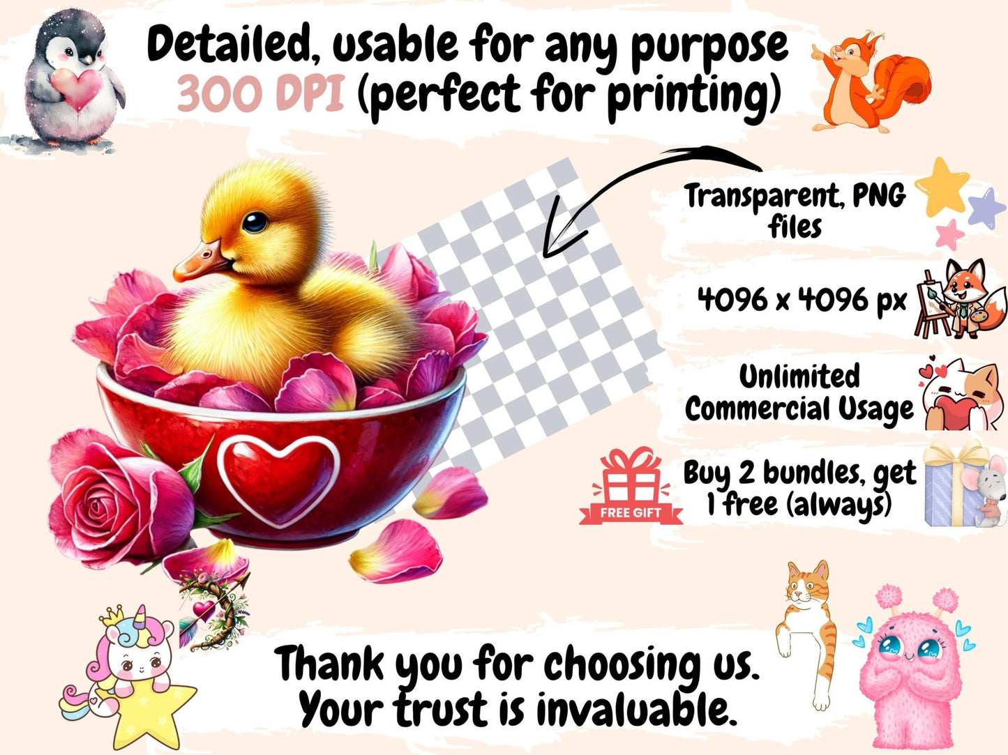 Valentine Animals Clipart - High - Quality Instant Digital Download for Creative Projects