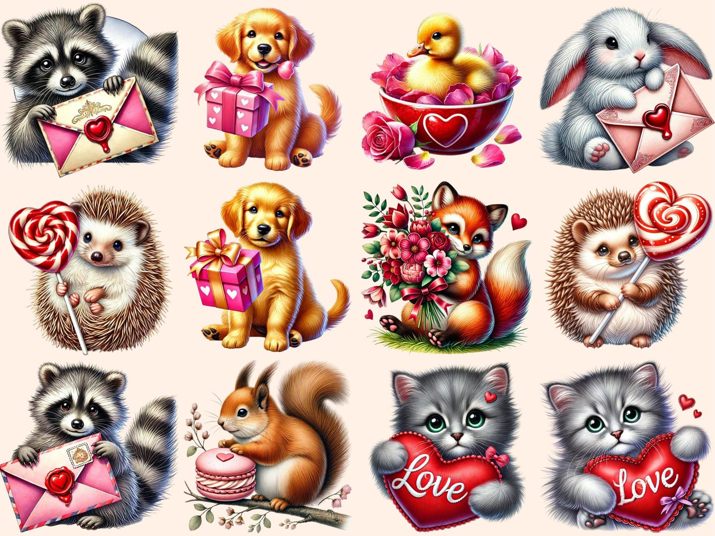 Valentine Animals Clipart - High - Quality Instant Digital Download for Creative Projects