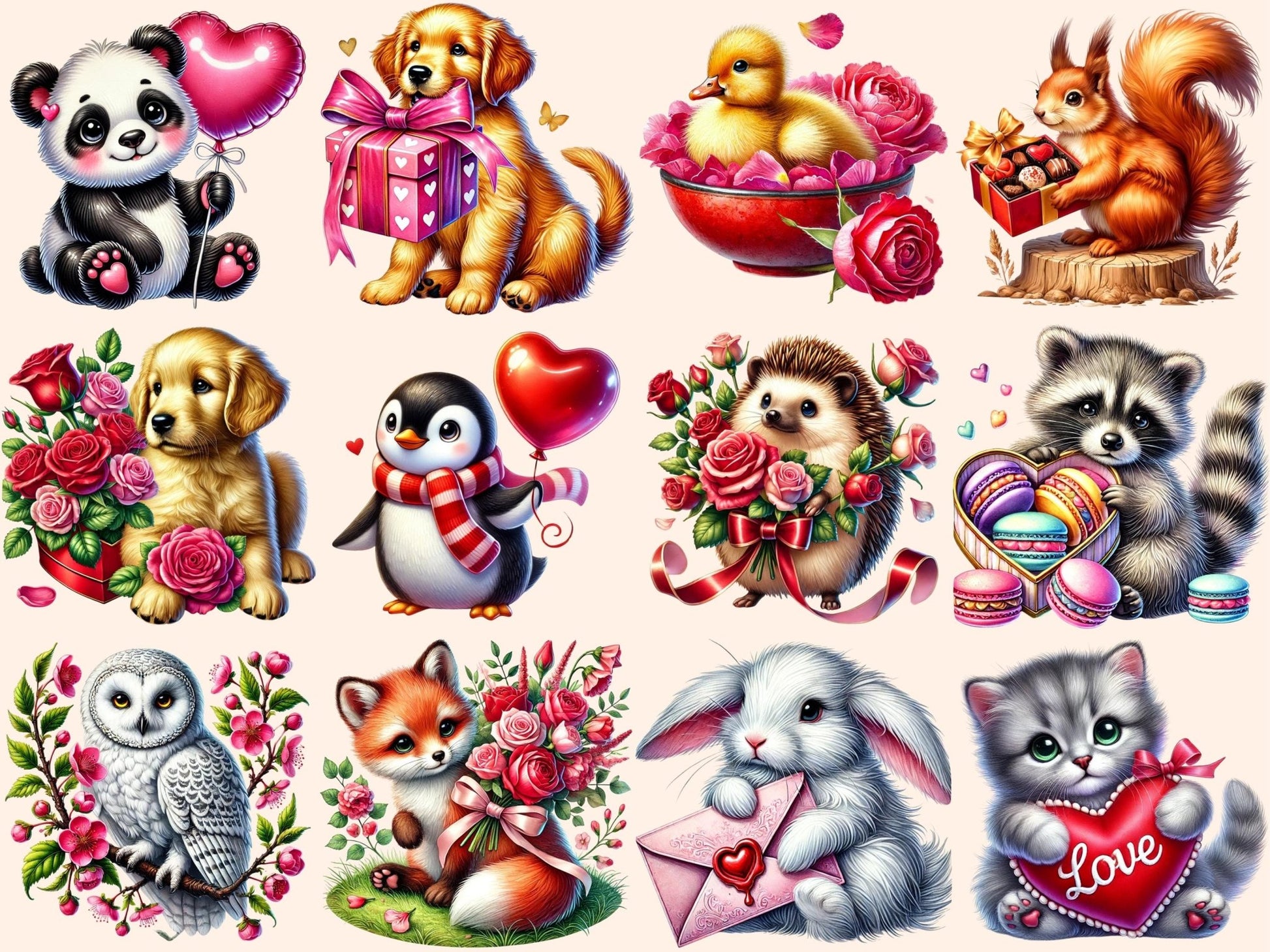 Valentine Animals Clipart - High - Quality Instant Digital Download for Creative Projects