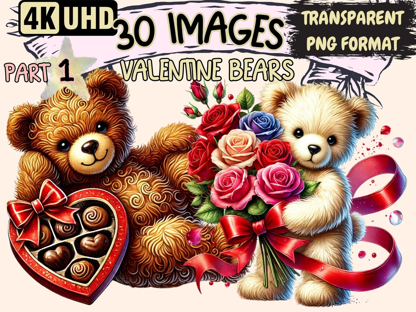 Valentine Bears Clipart - High - Quality Instant Digital Download for Creative Projects