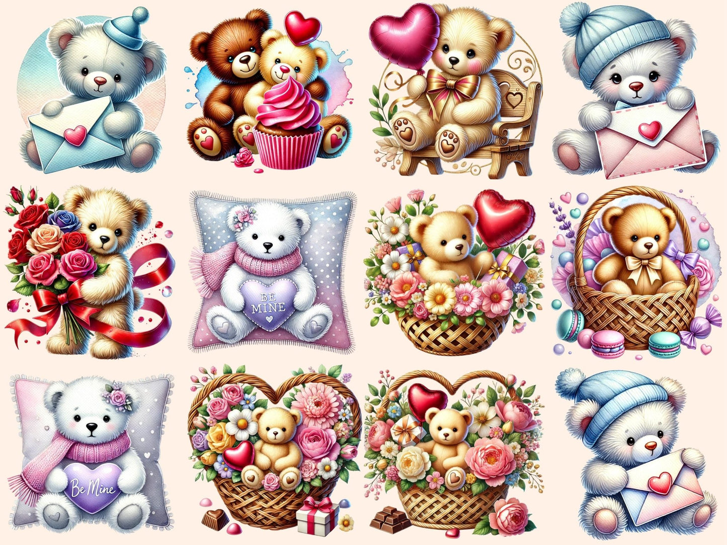 Valentine Bears Clipart - High - Quality Instant Digital Download for Creative Projects