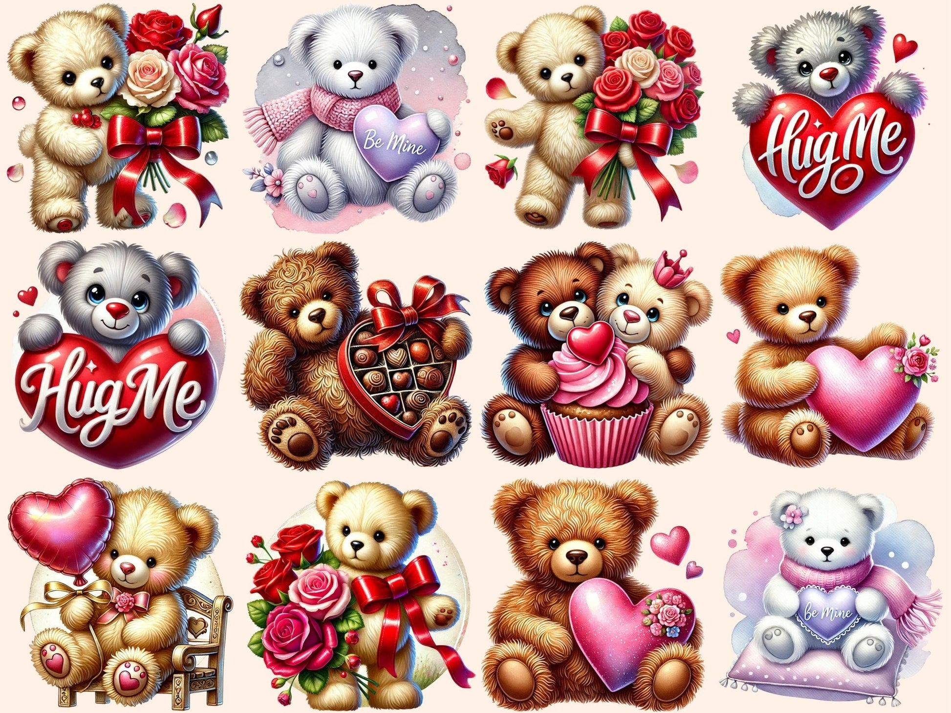 Valentine Bears Clipart - High - Quality Instant Digital Download for Creative Projects