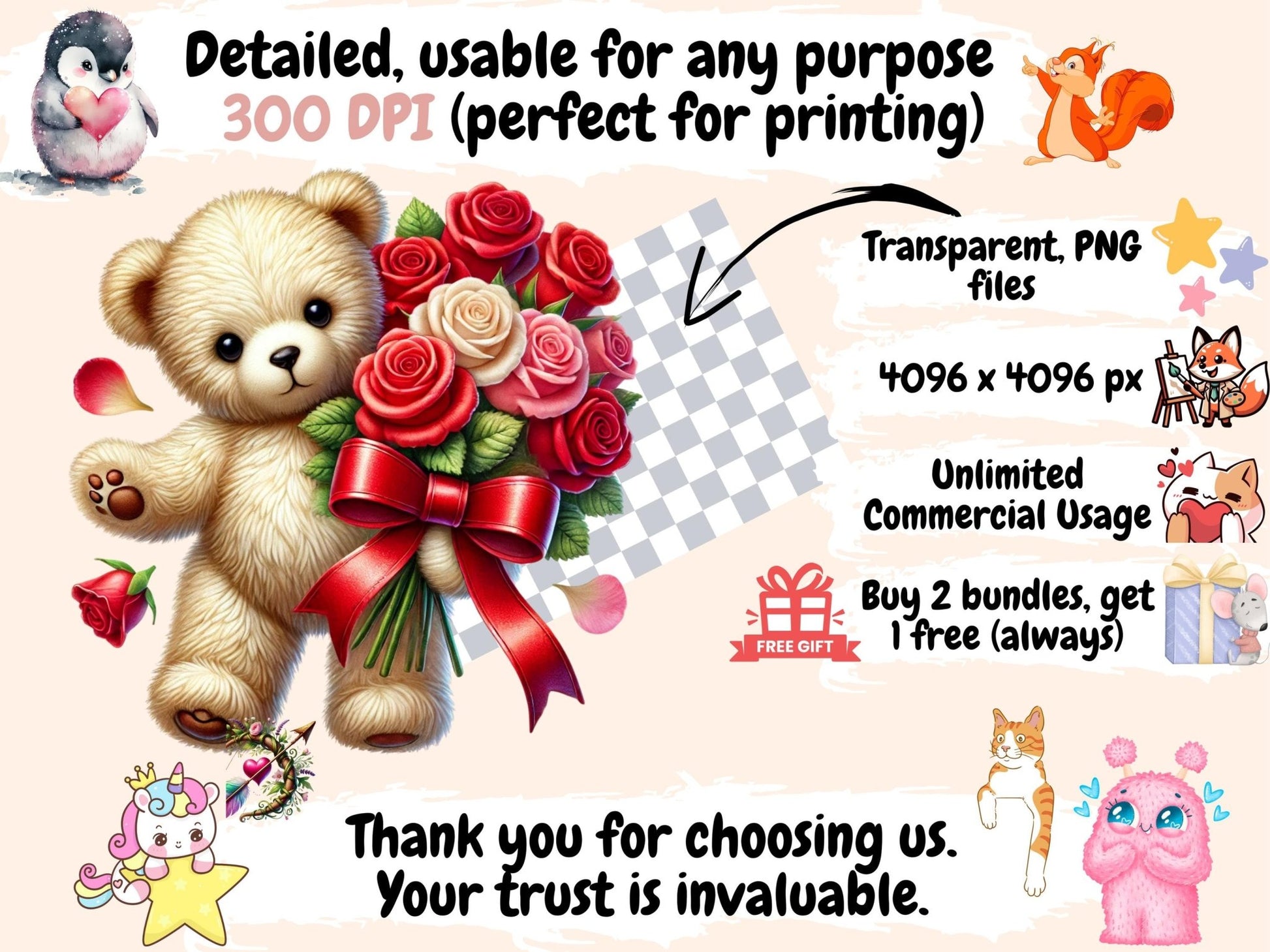 Valentine Bears Clipart - High - Quality Instant Digital Download for Creative Projects