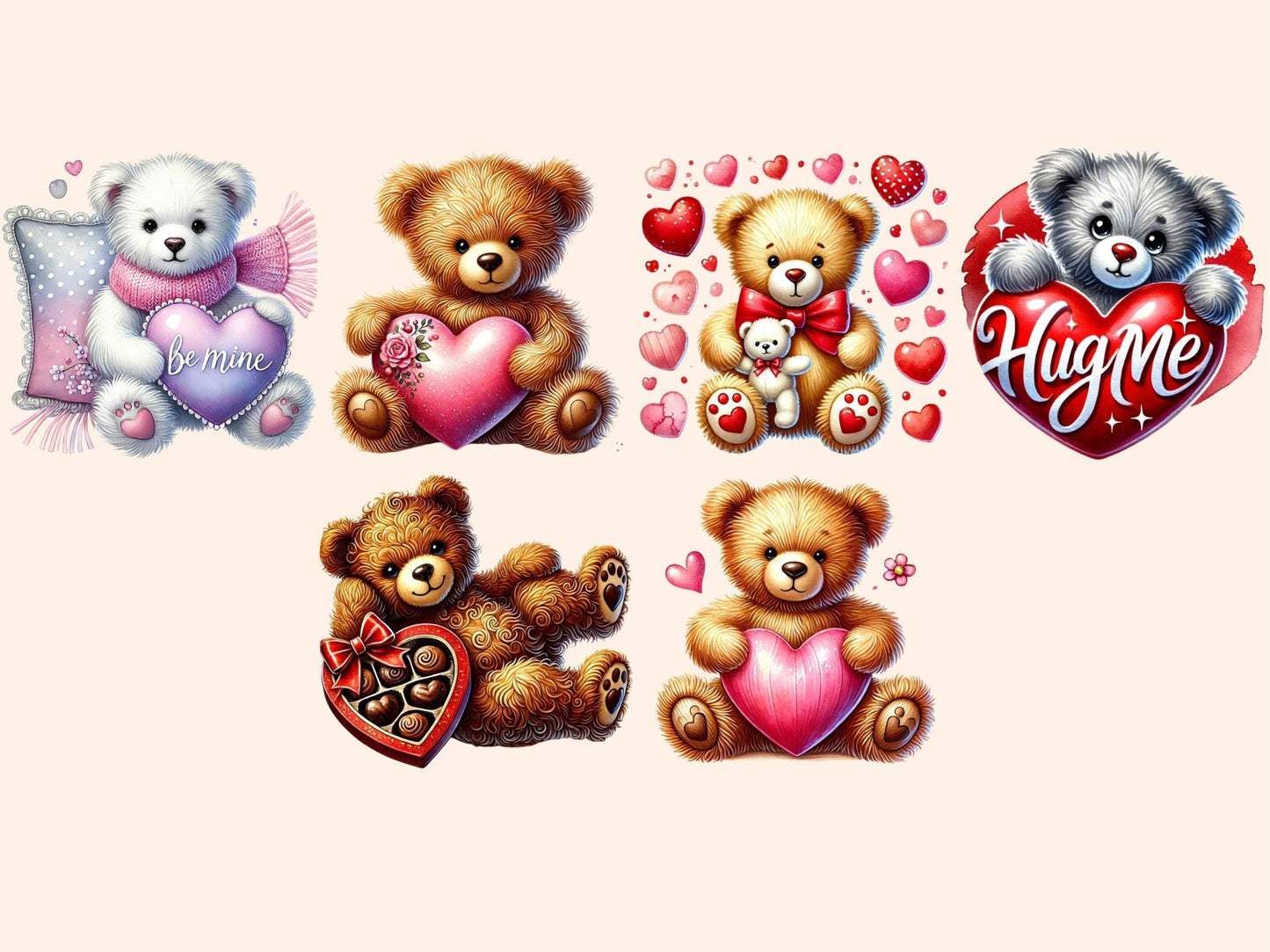 Valentine Bears Clipart - High - Quality Instant Digital Download for Creative Projects