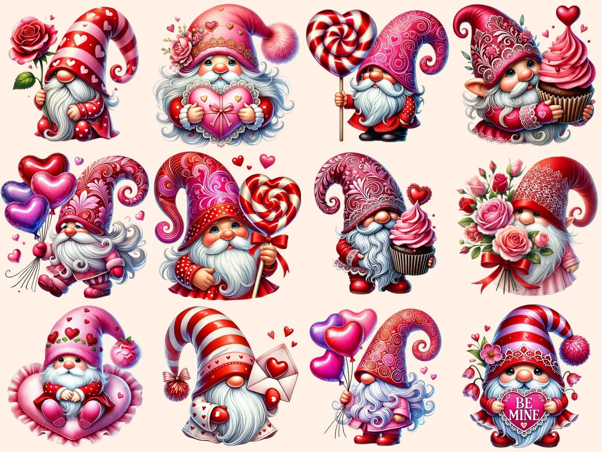 Valentine Gnomes Clipart - High - Quality Instant Digital Download for Creative Projects