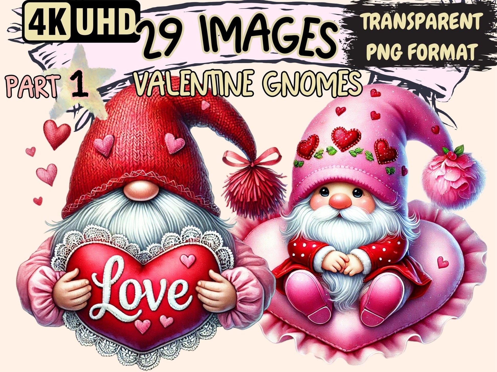 Valentine Gnomes Clipart - High - Quality Instant Digital Download for Creative Projects