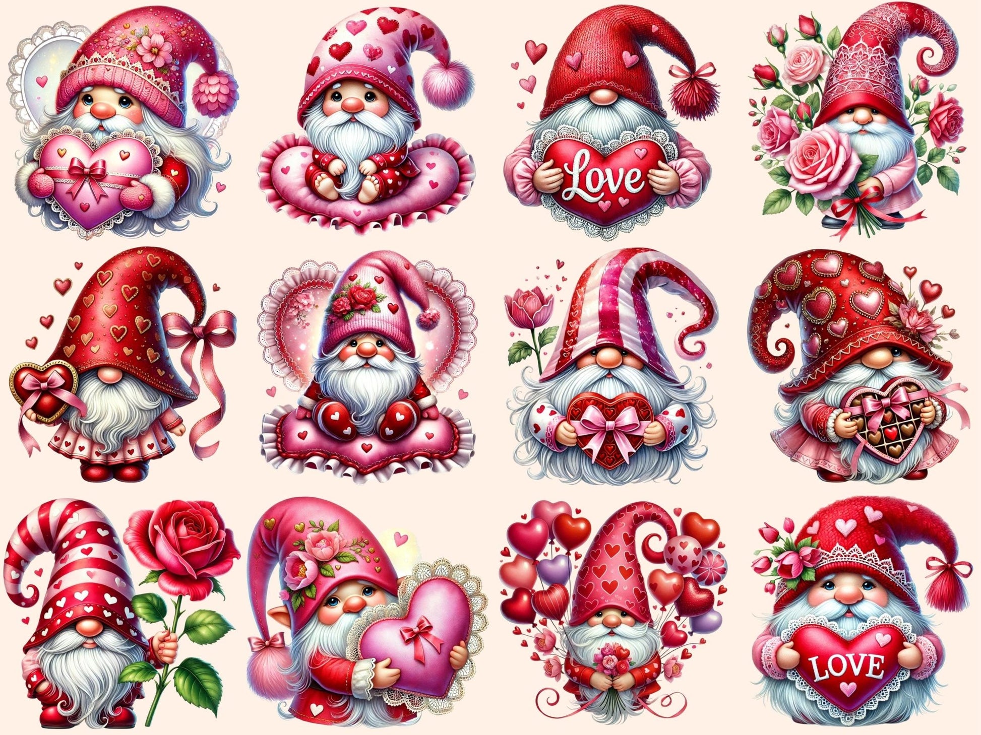 Valentine Gnomes Clipart - High - Quality Instant Digital Download for Creative Projects