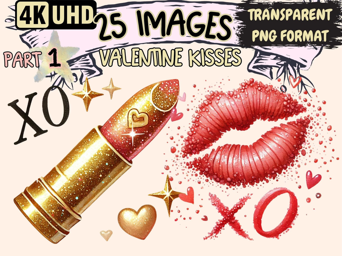 Valentine Kisses Clipart - High - Quality Instant Digital Download for Creative Projects