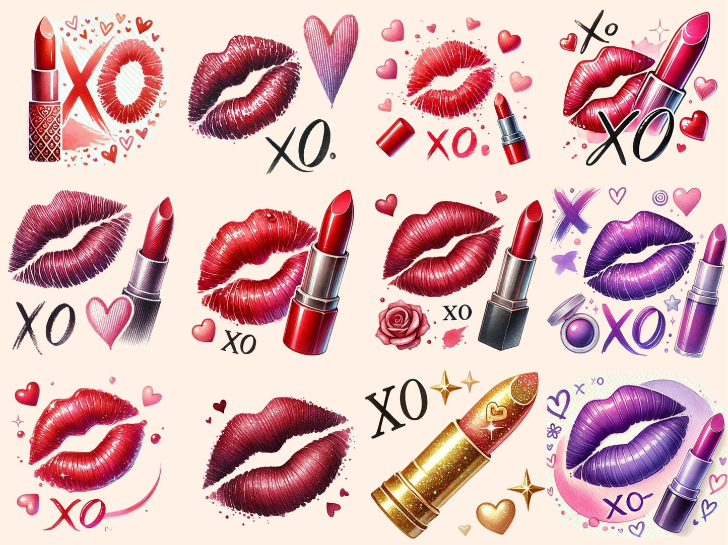 Valentine Kisses Clipart - High - Quality Instant Digital Download for Creative Projects