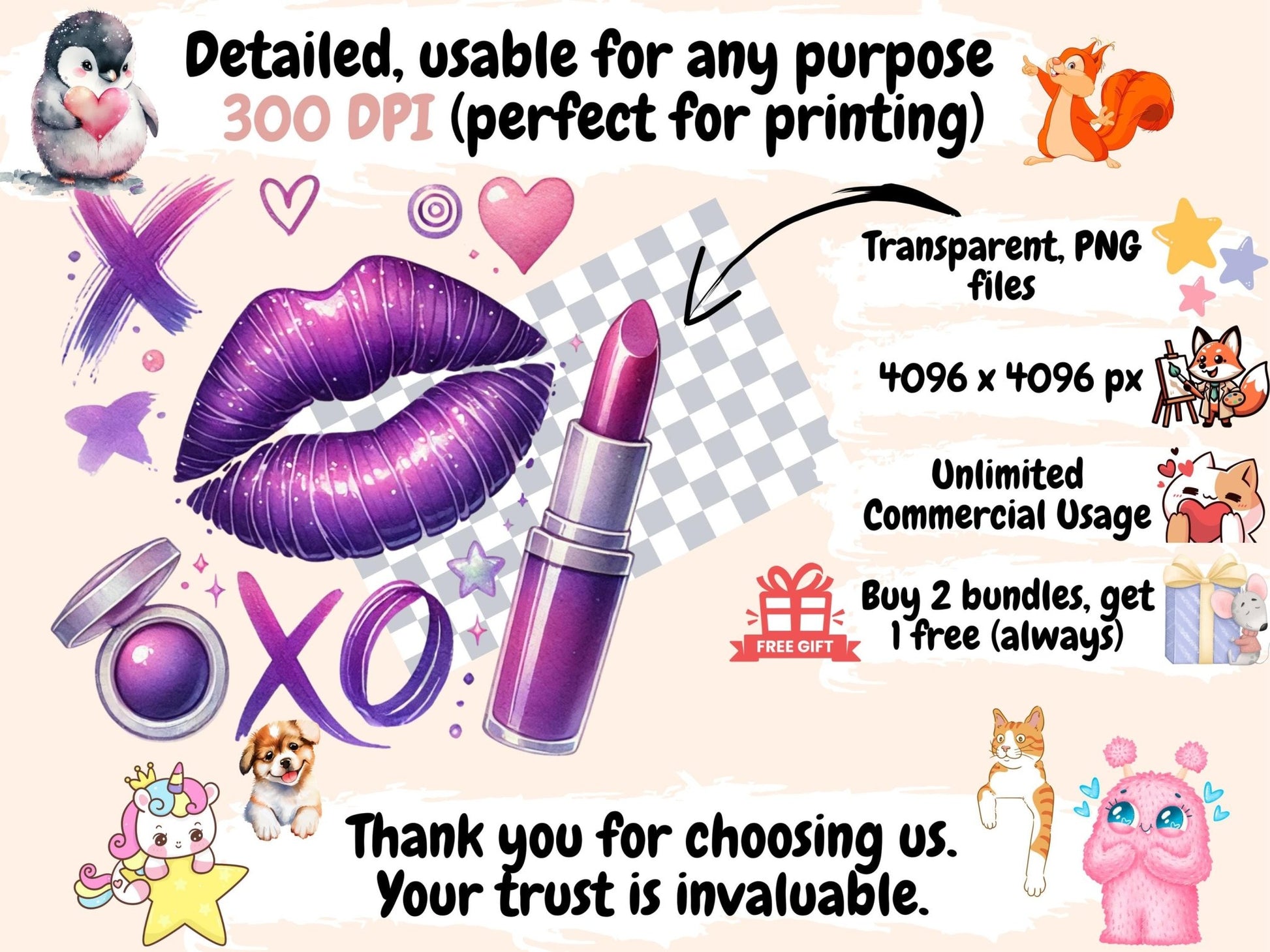 Valentine Kisses Clipart - High - Quality Instant Digital Download for Creative Projects