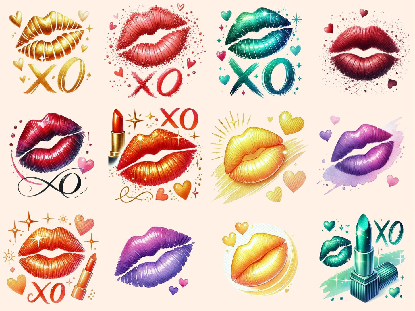 Valentine Kisses Clipart - High - Quality Instant Digital Download for Creative Projects