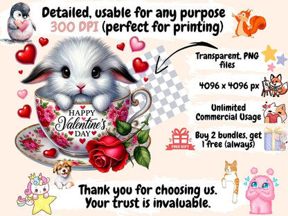 Valentine's Day Bunny Cups (P1) Clipart bunny cup clipart - Wonders Artist