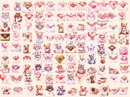 Valentine's Day Cards Watercolor Clipart envelope clipart - Wonders Artist