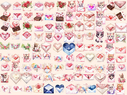 Valentine's Day Cards Watercolor Clipart - High - Quality Instant Digital Download for Creative Projects