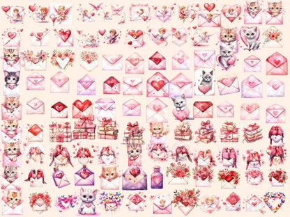 Valentine's Day Cards Watercolor Clipart envelope clipart - Wonders Artist