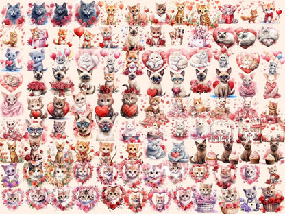 Valentine's Day Cats Watercolor Clipart cat valentines - Wonders Artist