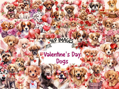 Valentine's Day Dogs Watercolor Clipart dog clipart - Wonders Artist