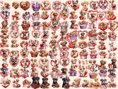 Valentine's Day Dogs Watercolor Clipart dog clipart - Wonders Artist