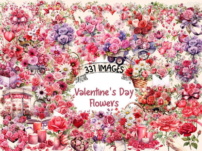Valentine’s Day Flowers Watercolor Clipart floral valentine png - Wonders Artist