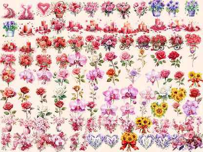 Valentine’s Day Flowers Watercolor Clipart floral valentine png - Wonders Artist