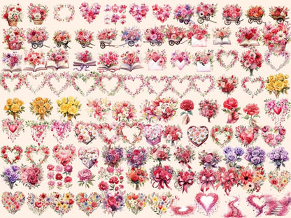 Valentine’s Day Flowers Watercolor Clipart floral valentine png - Wonders Artist