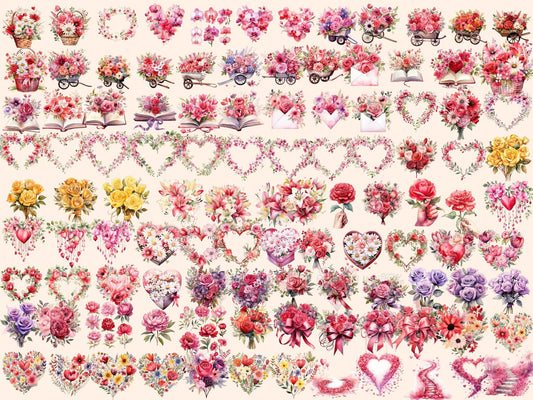 Valentine’s Day Flowers Watercolor Clipart