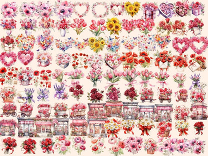 Valentine’s Day Flowers Watercolor Clipart floral valentine png - Wonders Artist