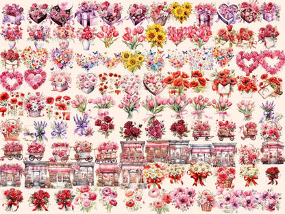 Valentine’s Day Flowers Watercolor Clipart floral valentine png - Wonders Artist