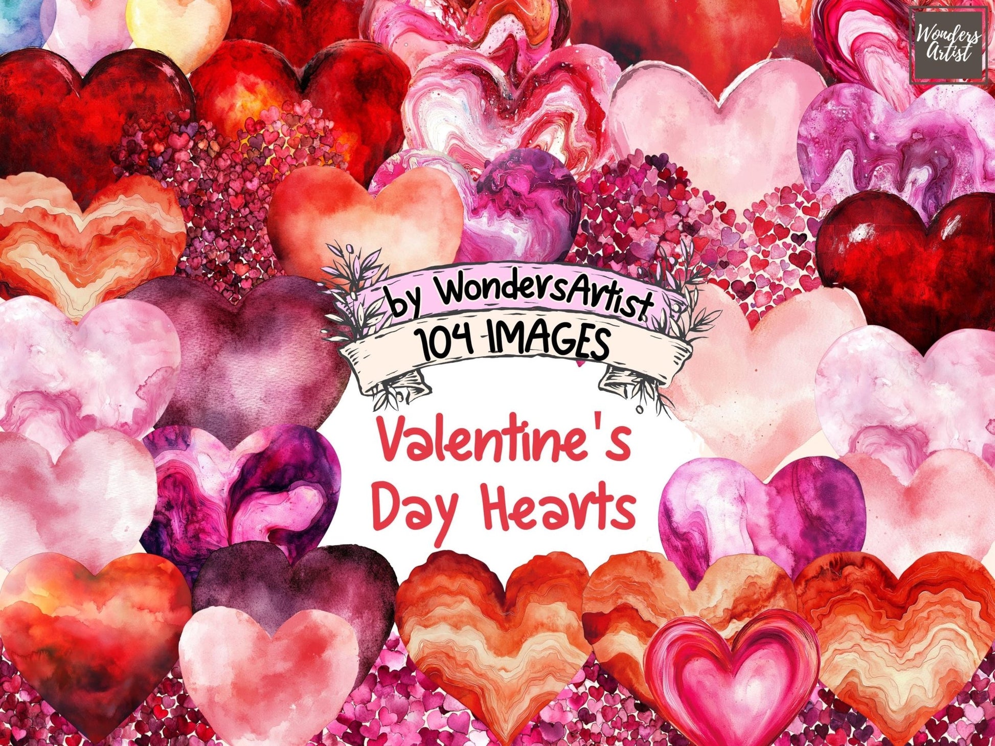 Valentine's Day Hearts Watercolor Clipart - High - Quality Instant Digital Download for Creative Projects