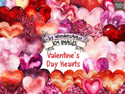 Valentine's Day Hearts Watercolor Clipart cute heart png - Wonders Artist